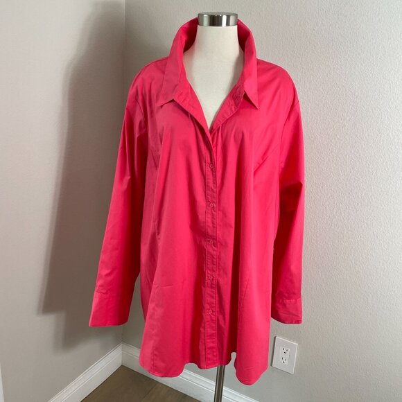 NEW Lane Bryant Womens Plus 34/36 No Peek Button Up Shirt Pink Blouse Top - Picture 1 of 12